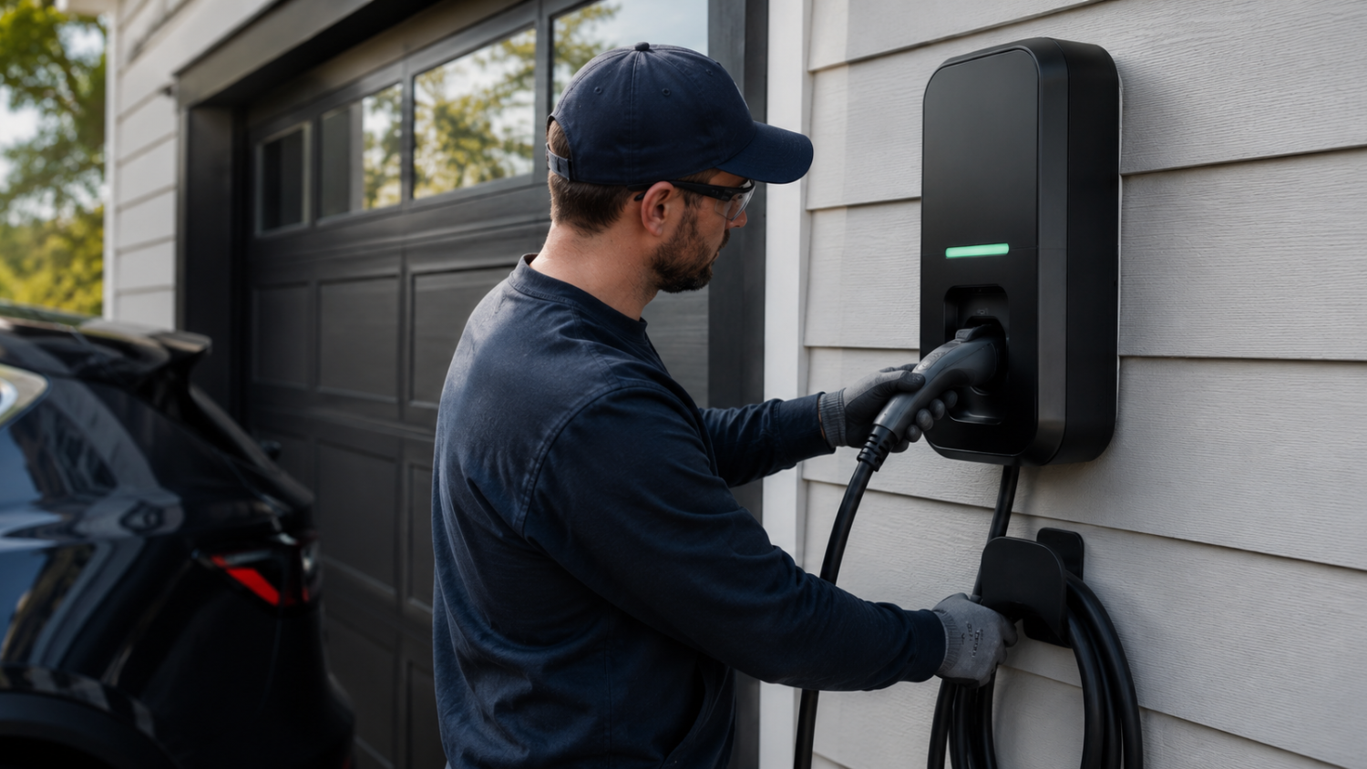 électricien qui installe une borne de recharge